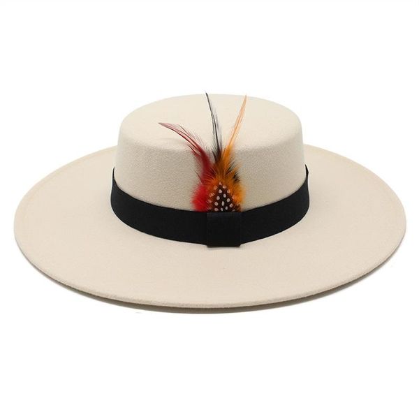 

wide brim hats winter autumn imitation woolen women ladies fedoras with feather hat jazz caps european round party bowler for men, Blue;gray
