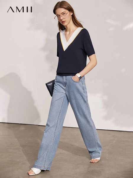 

women's knits & tees minimalismo primavera verÃ£o camiseta feminina moda retalhos vneck manga curta pulÃ´ver feminino de malha 12140271, White