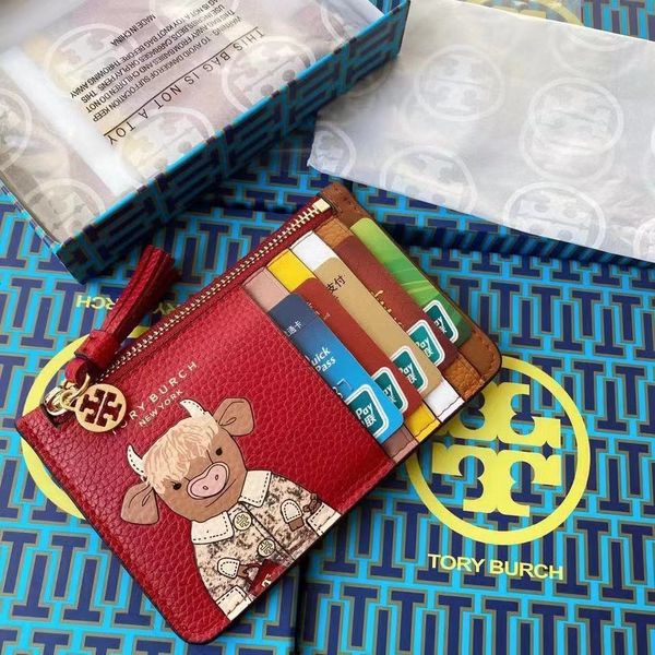 

wallet year 2021 tb new festive red calf to qiankun women's card bag, Red;black