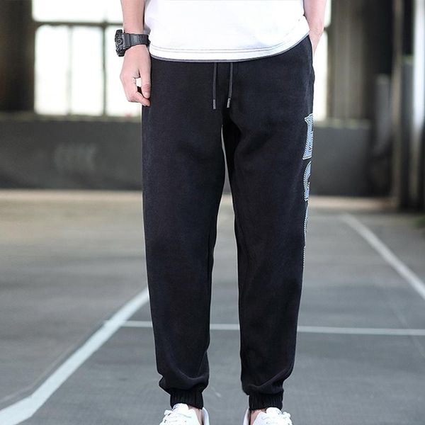 

men's pants autumn and winter versatile casual with side embroidery, Black