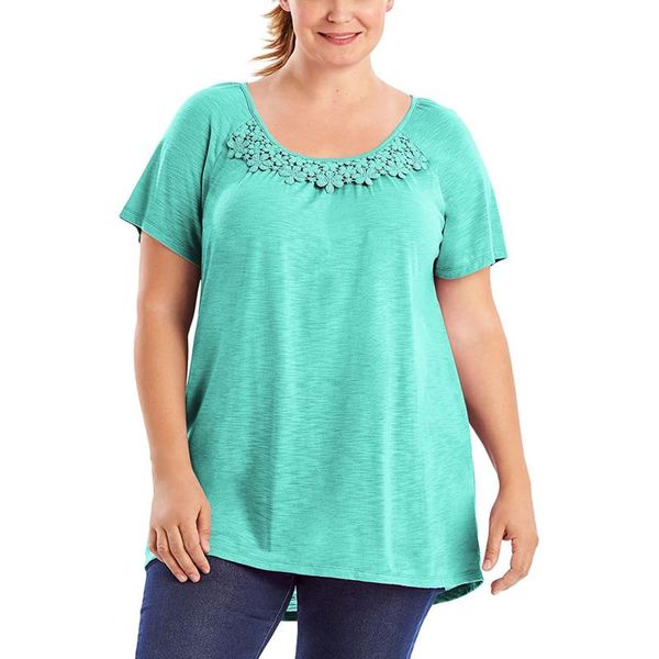 

women's t-shirt summer oversized solid color short-sleeved round neck lace casual fashion multicolor breathable 2021, White
