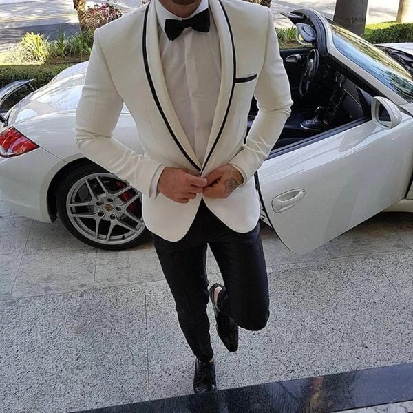 

men's suits & blazers fashion 2 pieces ivory man jacket with black pants slim fit wedding men groom tuxedo shawl lapel mens suit blazer, White;black