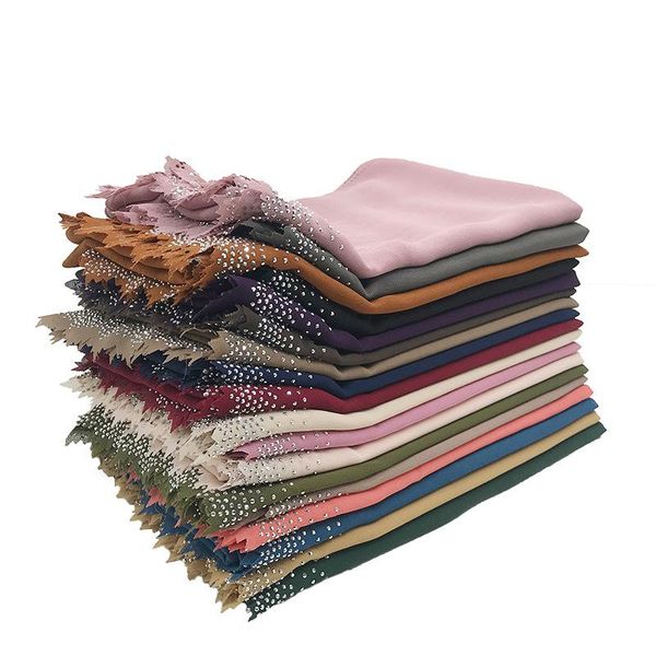 

ethnic clothing 2021 muslim chiffon rhinestone hijab scarf designer malaysia islamic plain headscarf arab head wrps ladies shawl, Red