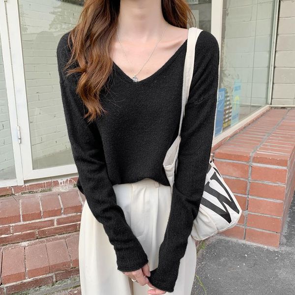 

women's sweaters autumn and winter loose lazy style arctic velvet sweater v-neck pullover long-sleeved women, White;black