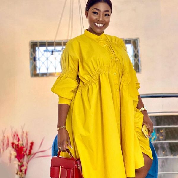 

casual dresses autumn oversized shirt dress women 2021 spring lantern sleeve white button up midi loose streetwear, Black;gray