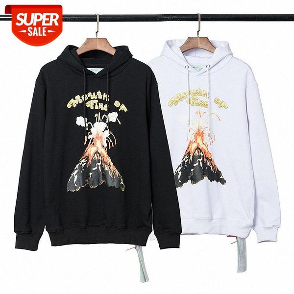 

ow volcanic eruption fire print european version plus size loose pullover hoodie #hg6l, Black