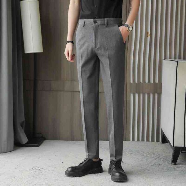 

british style summer thin formal dress business trend slim fit leggings suit trousers men's casual pants, Black