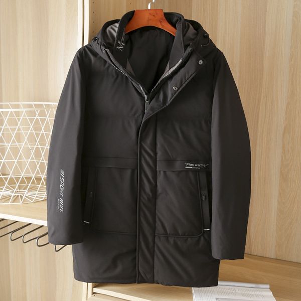 

men's clothing removed from the cabinet in winter thickened warm down et men's medium and long stand collar hooded coat 81022, Black