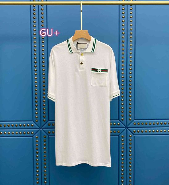 

21 summer new gu + contrast rib collar polo shirt skirt lapel loose casual fashion, White