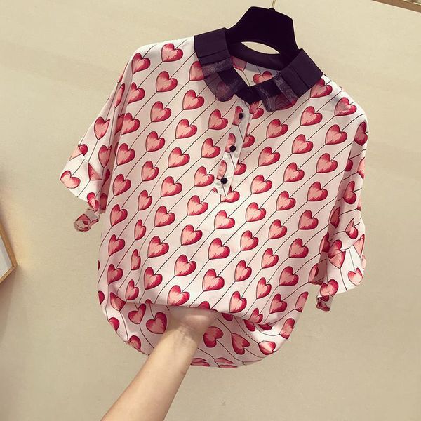 

women's spring summer style chiffon blouses shirts elegant button printed short sleeve loose sp521 &, White