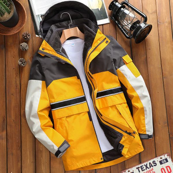 

mens outdoor long sleeve jackets fashion trend with pocket three-in-one hooded outerwear designer autumn zipper casual removable coats, Black;brown