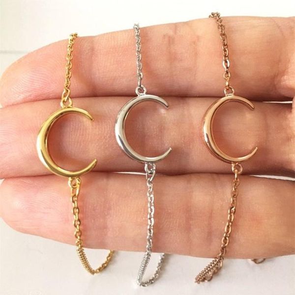 

link, chain cresent moon charm bracelet silver color horn bracelets for women friendship gift stainless steel bohemian jewelry 2021, Black
