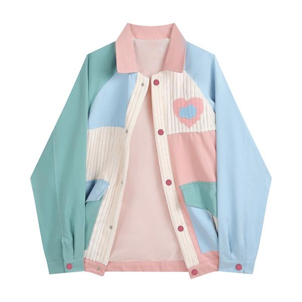 

women's jackets 2021 fashion patchwork corduroy jacket outwear design long sleeve streetwear loose casual female china style coat, Black;brown