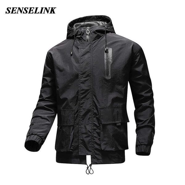 

men autumn winter plus size 5xl jacket hooded windproof loose sports 100% nylon hong kong version tooling wind 210909, Black;brown