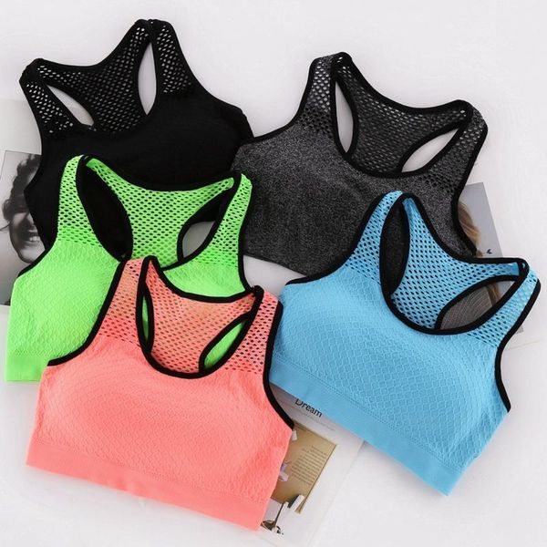 

yoga outfit seamless mesh sports bra women no steel ring workout breathable quick-dry shockproof gym fitness running underwear