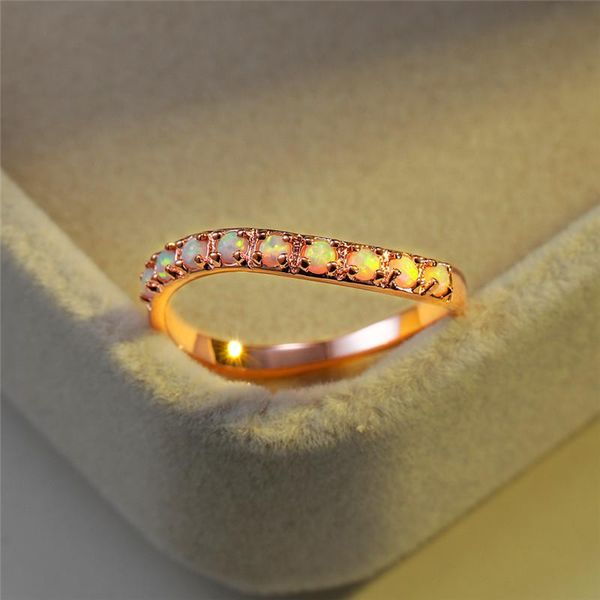 

wedding rings minimalist female white opal stone ring fashion dainty rose gold silver for women eternity band engagement, Slivery;golden