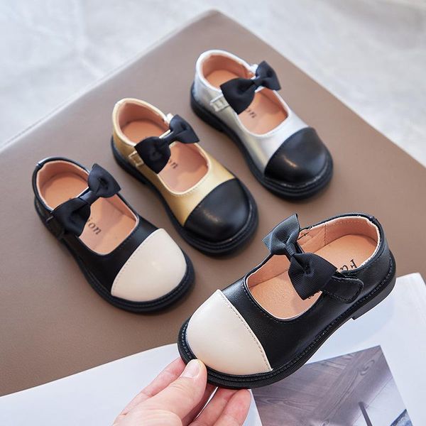 

flat shoes children princess leather pu casual baby girls fashion dance dress spring autumn soft bottom sm165, Black;grey