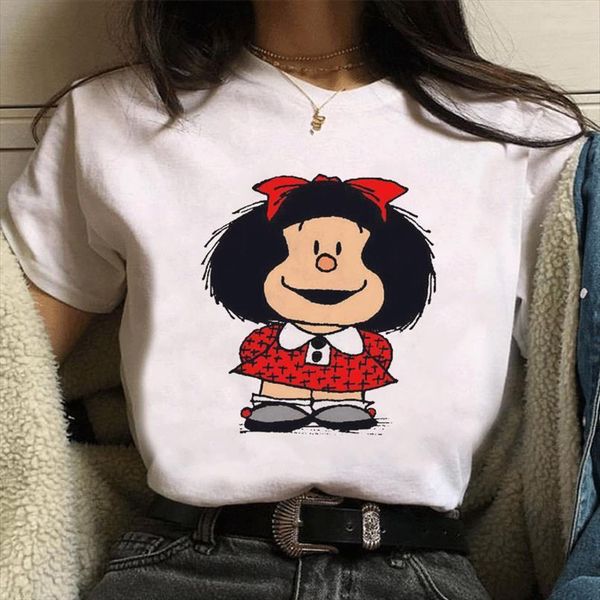 

funny mafalda print harajuku comic women shirts ulzzang cartoon kawaii casual korean style blouse shirt clothing streetwear, White