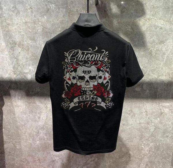 

men's t-shirts cool flower and skull drill men strass plus size 4xl shirt polo short-sleeve t, White;black