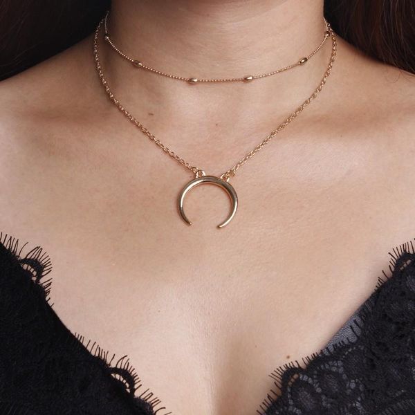 

bohemian alloy moon tassel pendant 3 layers chain necklace chunky women statement choker necklaces jewelry, Silver