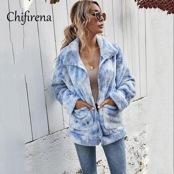 

chifirena winter fleece women coats zipper cardigan with pockets loose warm jacket turn down collar coat female black 's jackets women&, Black;brown