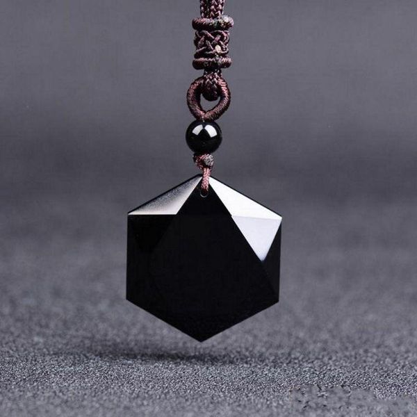 

charms black obsidian pendant necklace star lucky love crystal jewelry with rope healing reiki gift, Bronze;silver