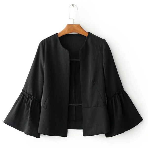 

women's jackets women elegant solid jacket open stitch design flare sleeve coats black red ladies casual brand outerwear, Black;brown