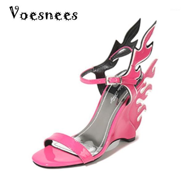 

sandals brand women shoes flame 2021 summer fashion word wedges high heels 10cm female black party exotic sexy1