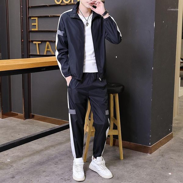 

sweater spring and autumn casual reflective stripe suit 2021 style fashion jacket clothes two-piece set1, Gray