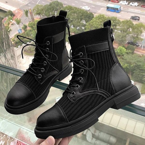 

boots fashion autumn for leather shoes women ankle platform booties comfort female footwear, Black