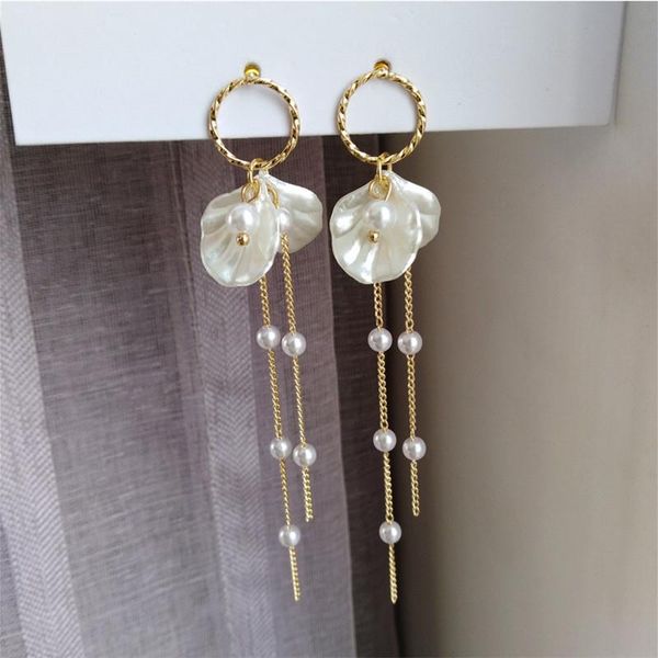 

dangle & chandelier elegant sweet pearl long tassel drop earrings accessories for women girl shell party jewelry, Silver