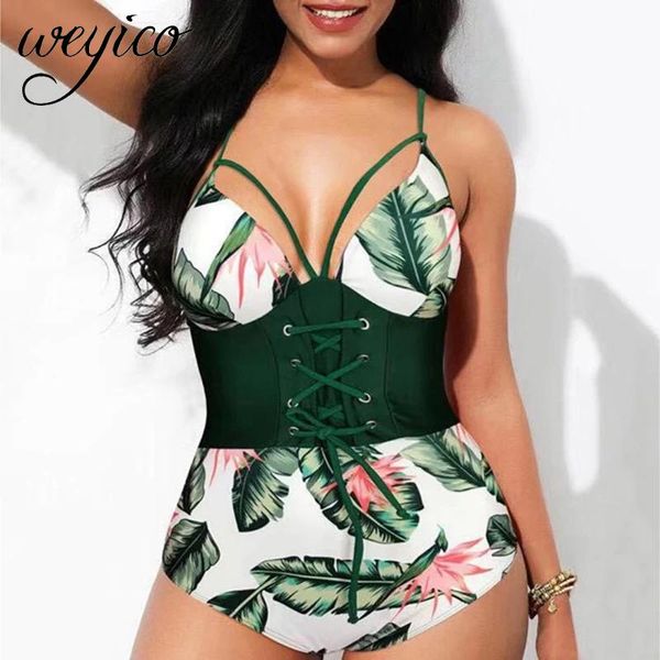 

women one piece swimwear push up abdomen control waist print bodysuit backless beachwear bathing suit vintage swimsuit xxxl one-piece suits