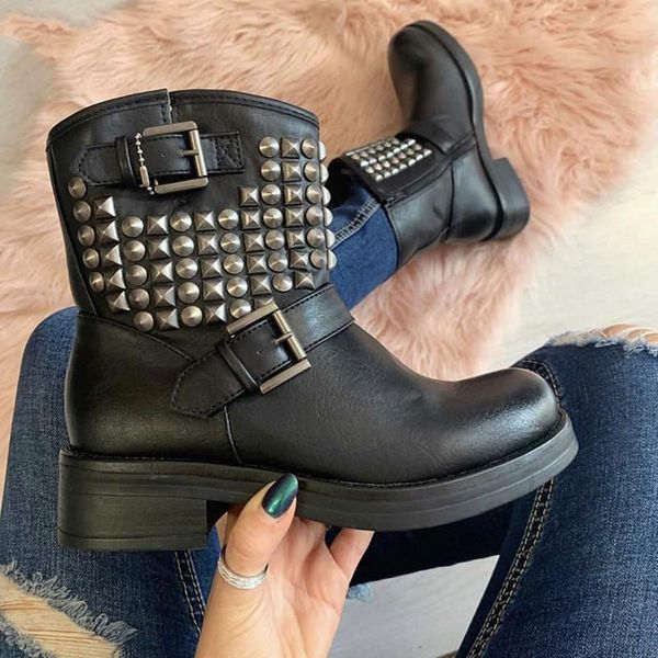 

boots women's black leather zipper cross tie rivet shoe buckle riding flats fashion winter lady