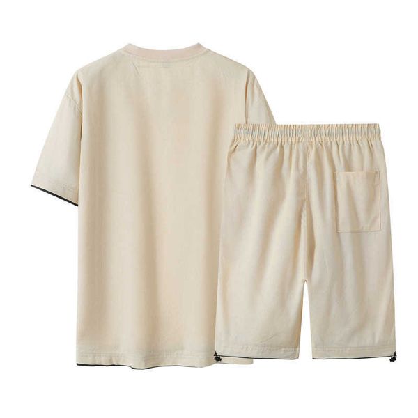 

2021 summer men's short sleeve t-shirt cotton hemp simple loose trend running leisure sports suit, Gray
