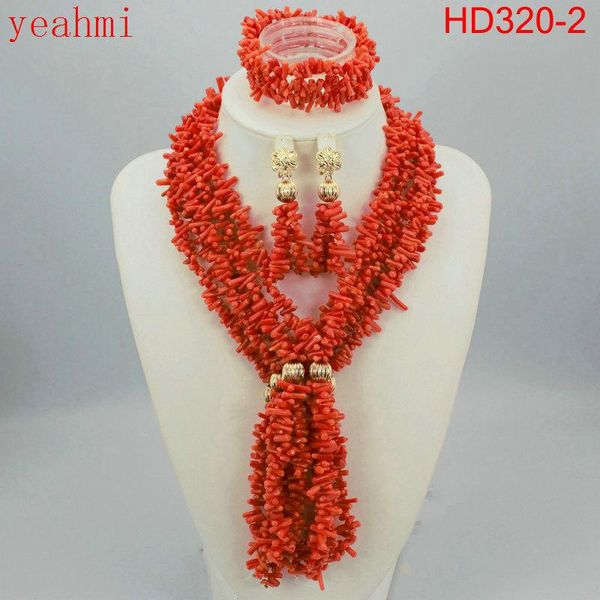 

earrings & necklace 2021 stylish red african costume jewelry set nigerian wedding coral beads handmade hd320-1, Silver
