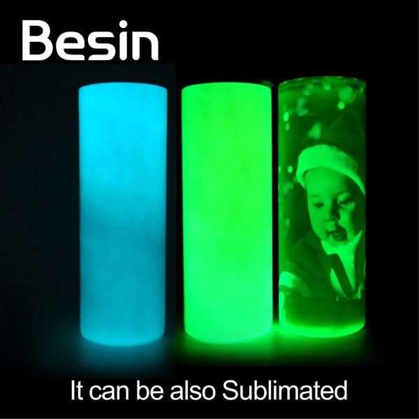 

sublimation straight luminous bottle 20oz mug cylinder glow in the dark stainless steel insulated thermos fluorescence white blank heat tran