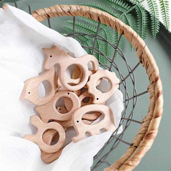 

10pc wooden teether animals beech teething grasping animal toy rodent baby pendant diy pacifier chain kids goods 211106