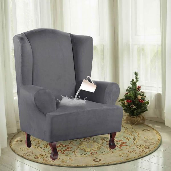 

solid wingback chair cover all-inclusive king back armchair sofa slipcover living room wing furniture protector covers