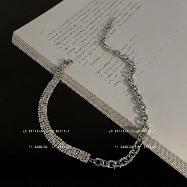 

chokers white gold plated titanium steel choker clavicle chain necklace personality zircon collar short neck jewelry, Golden;silver