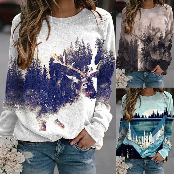 

women's hoodies & sweatshirts autumn and winter fashion casual sweater round neck print sweatshirt long sleeve pullover art paintings m, Black