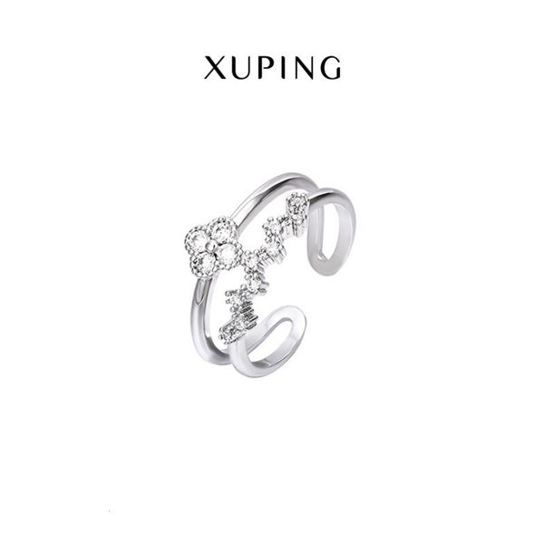

xuping jewelry japanese and korean double leaf clover opening women's platinum plated ring a01-r12, Black