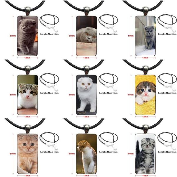 

pendant necklaces glass cabochon choker rectangle necklace steel color jewelry for girls wholesale beautiful cute folds cat animal, Silver
