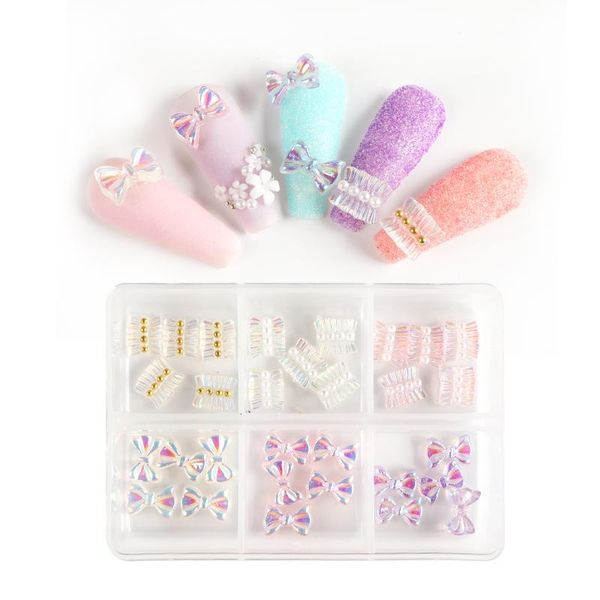 

nail art decorations aurora bow jewelry no hole pearl beads resin 3d charms kawaii nails rhinestone box ornaments, Silver;gold