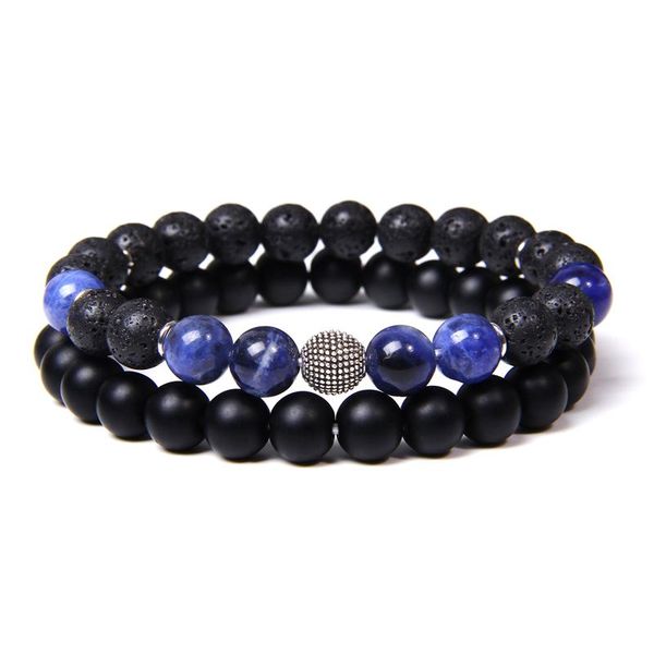 

beaded, strands natural stone ball charm bracelets for women men 2pcs/set black onyx bangle set handmade sodalite turquoises beads bracelet