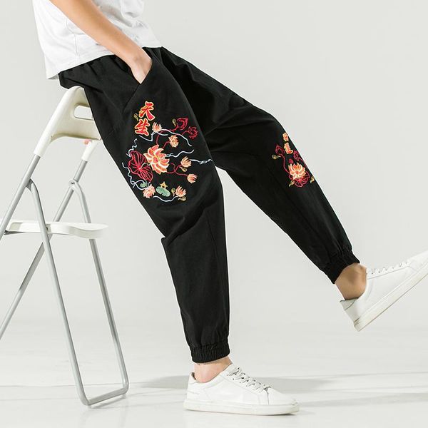 

men's 2021 seasons can wear chinese style cotton black nine-point trousers fashion casual versatile personality simple youthful pants