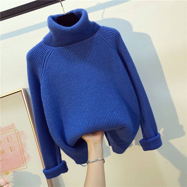 

autumn winter white knitted sweaters women korean warm turtleneck long sleeve pullover casual loose female knitwear jumper 210412, White;black