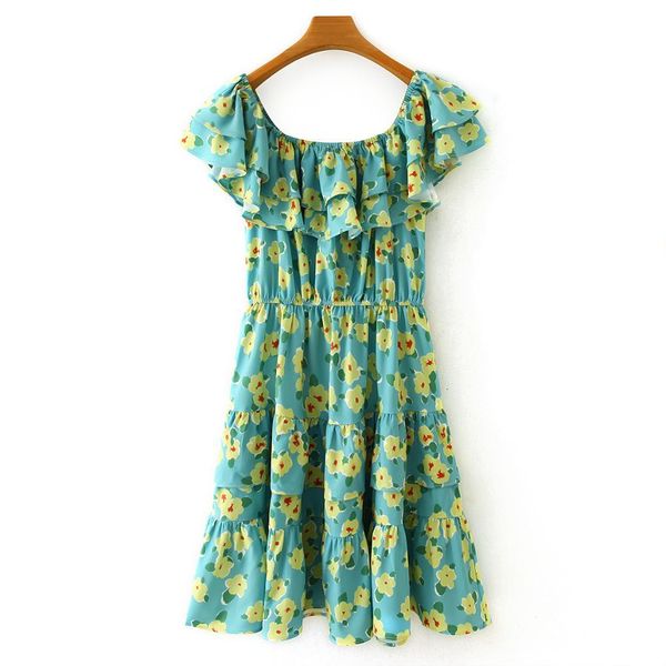 

dresses sweet harajuku idyllic female summer new fashion versatile thin neckline off-shoulder laminated printed women's dress, Black;gray