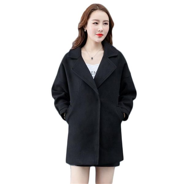 

women's wool & blends black woolen coat women 2021 autumn korean office lady plus size loose long show thin fashion jackets feminina ld