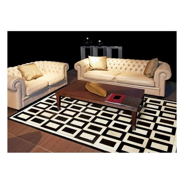 

patchwork cowhide rug k-1736 square cognac-light beige carpets