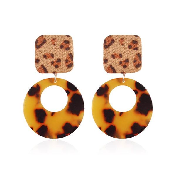 

dangle & chandelier srcoi vintage square leopard print buttone with round circle acrylic earrings geometric long autumn winter earings for w, Silver